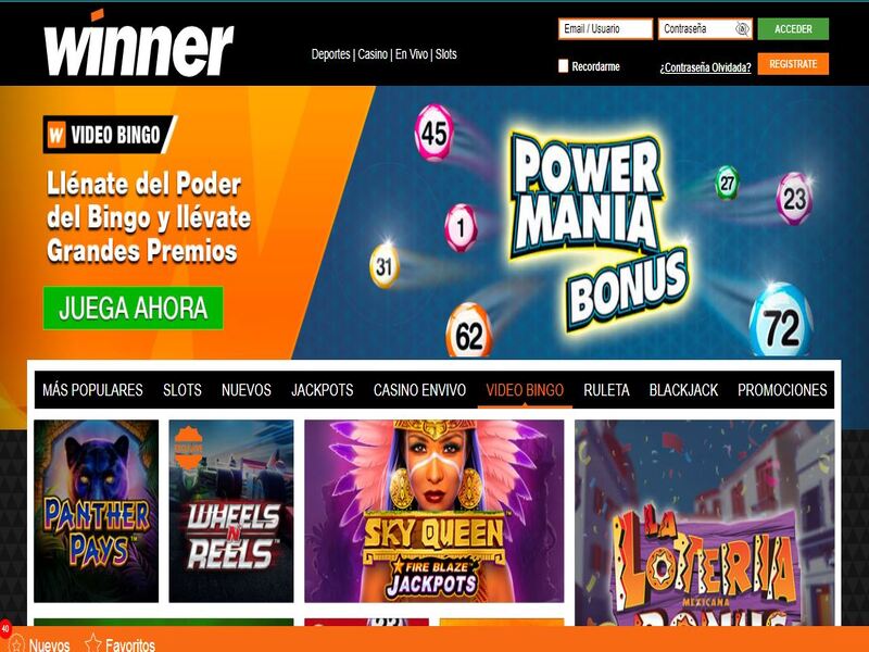 Secciones del casino online de Winner