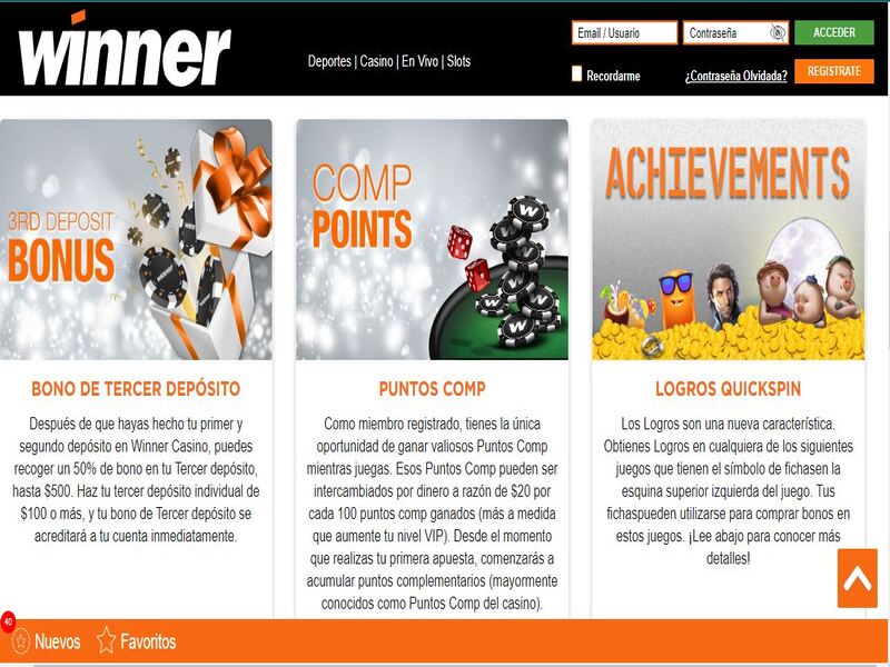 Bono de primer depósito en Winner casino en línea